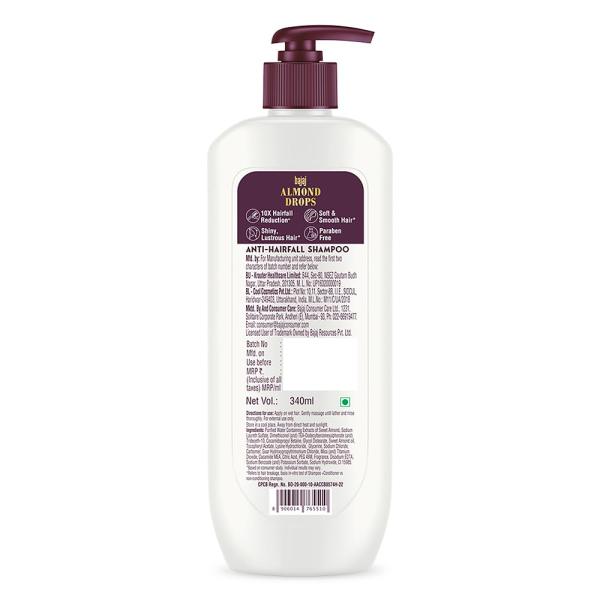 Bajaj Almond Drops Anti Hairfall Shampoo with Almond Oil & Vitamin E | For 10X Hairfall Reduction* & Soft, Shiny Hair* grocery