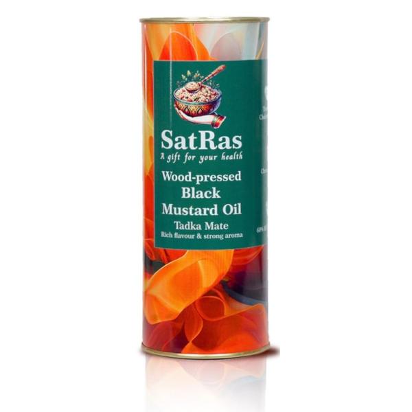 SatRas Wood Pressed Black Mustard Oil 1 ltr | Cold Pressed in Wooden Kolhu  grocery