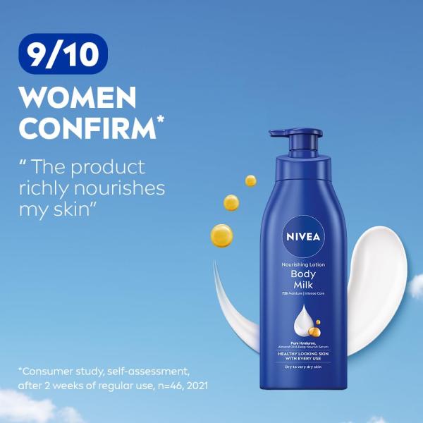 NIVEA Nourishing Body Milk 600ml Body Lotion with Hyaluronic Acid | 72Hr Hydration | GROCERY