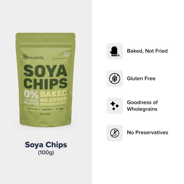 HealthifyMe Soya Chips 100gms - Lip smacking, crispy and nutritious baked chips Pack of 3 grocery