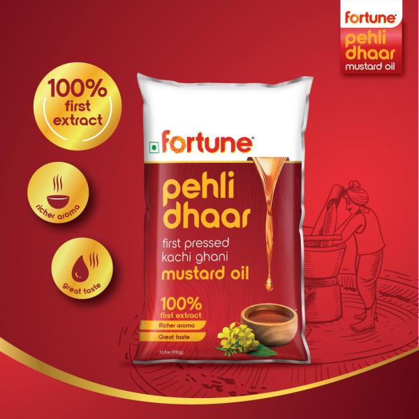 Fortune Pehli Dhaar First Pressed Kachi Ghani Mustard Oil 1 L (Pouch) GROCERY