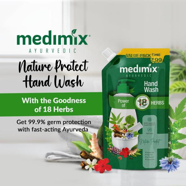 Medimix Ayurvedic 18 Herbs Hand Wash Refill For Soft & Odour-Free Hands 675ml | 99.9% Germ Protection | Shop Herbal | Natural | Soap-free | 100% Vegan  grocery