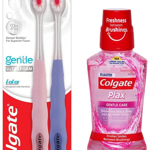 GROCERY   Colgate Gentle Ultrafoam Ultra Soft Bristles Manual Toothbrush For Adults, 2 Pcs, Soft Bristles For Superior Clean, Multicolor & Plax Mouthwash - 250Ml (Gentle Care) (Pack Of 1)