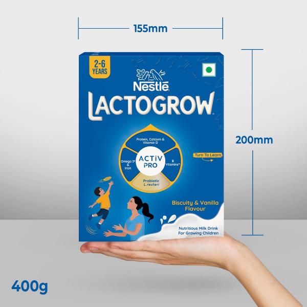 Nestle LACTOGROW Nutritious Milk Drink Powder | Biscuity Vanilla Flavour (2 - 6 Years), 400g, Bag-In-Box Pack  grocery