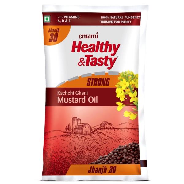 Emami Healthy and Tasty Strong Kachchi Ghani Mustard Oil Pouch, 825 G.  GROCERY