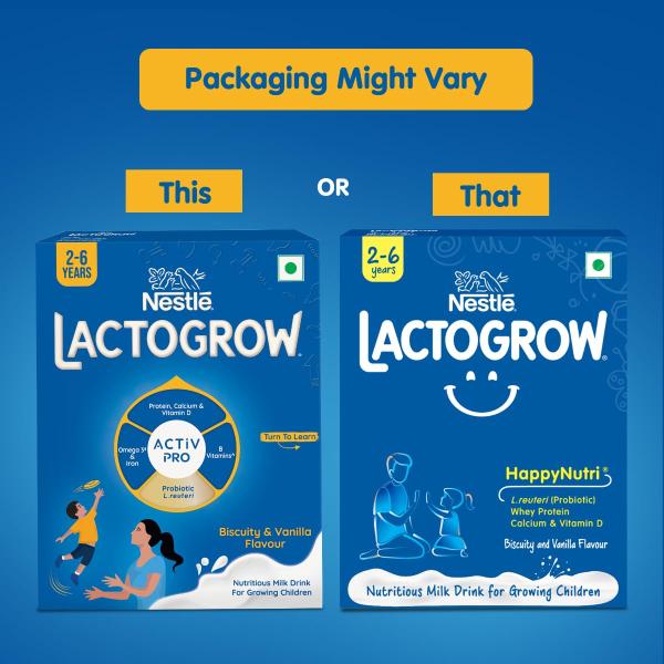 Nestle LACTOGROW Nutritious Milk Drink Powder | Biscuity Vanilla Flavour (2 - 6 Years), 400g, Bag-In-Box Pack  grocery