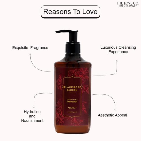 The Love Co. Black Rose & Oud Hand Wash - Infused, Moisturizing & Soothing - Gentle Cleanser for Soft, Hydrated Hands - Ideal for Sensitive Skin - 250ml  grocery