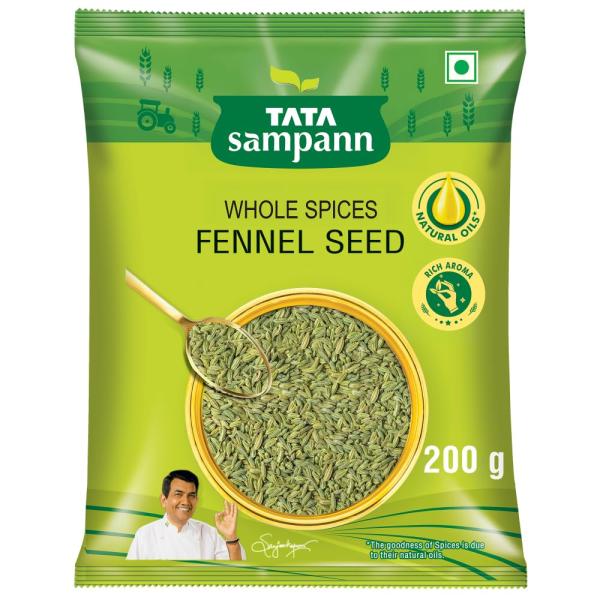 Tata Sampann Fennel Seed (Saunf), Whole Spices, Natural Oils*, Rich Aroma, 200g GROCERY