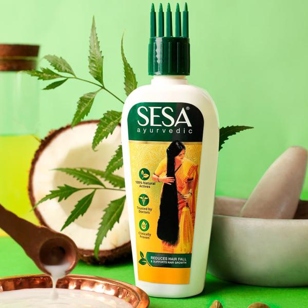 SESA Ayurvedic Hair Oil With Bhringraj & 17 Rare Herbs With Coconut Oil and 4 Nourishing For Hair Growth Help Control Hair Fall with Easy Applicator For Women and Men (200 ml)  grocery