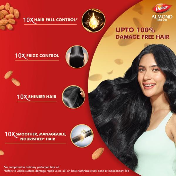 Dabur Almond Hair Oil - 580ml(290ml*2) | Provides Damage Protection | Non Sticky Formula | For Soft & Shiny Hair | With Almonds,  Keratin Protein, Soya Protein & 10X Vitamin E grocery