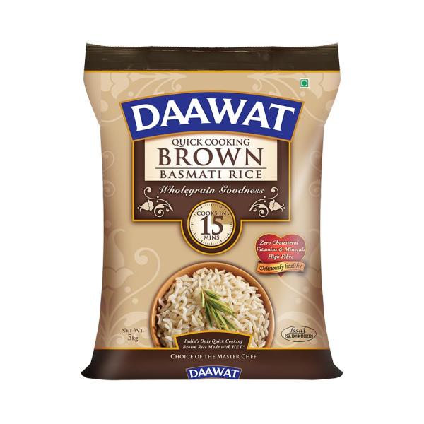 Daawat Brown, Cooks in 15-minute, Full Bran Intact, Fibre-Rich Basmati Rice, 5 Kg GROCERY