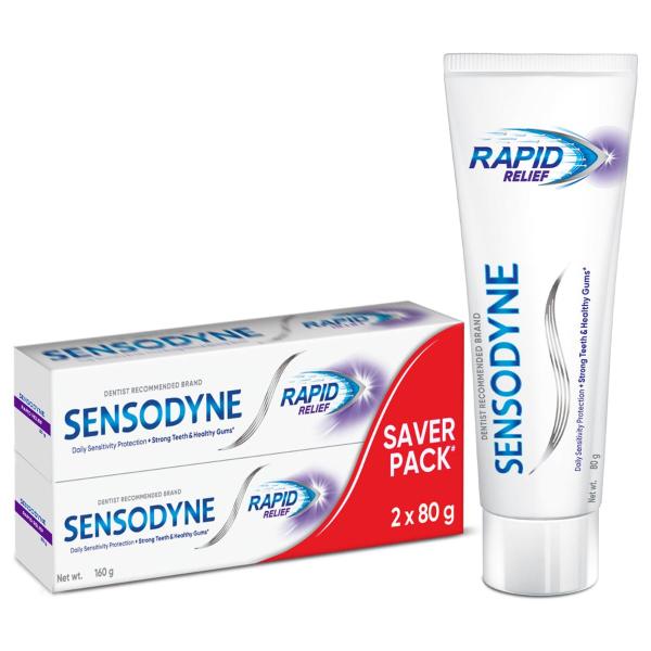 Sensodyne Toothpaste Rapid Relief | Fast Sensitivity Relief Tooth Paste Combo Pack - 160gm (80gm x 2) | Fresh Taste | Dentist  GROCERY