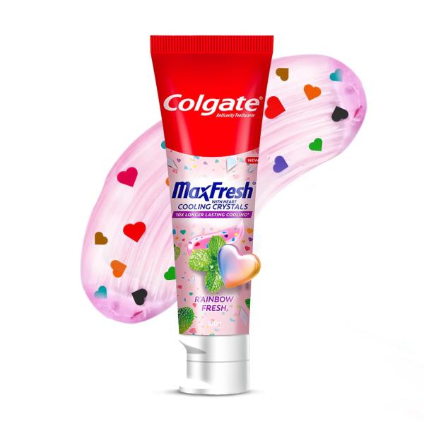 Colgate MaxFresh Rainbow Fresh Gel Toothpaste, with Heart Shaped Cooling Crystals, Triple Mint Flavour, and Ultrafreeze Technology for Intense Freshness, 100g  GROCERY