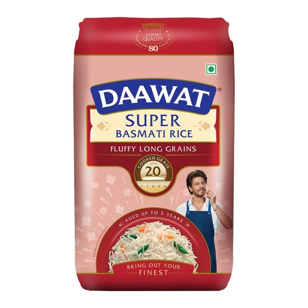 Daawat Super Basmati Rice 1Kg| Fluffy Long Grains| Cooked upto 20mm GROCERY
