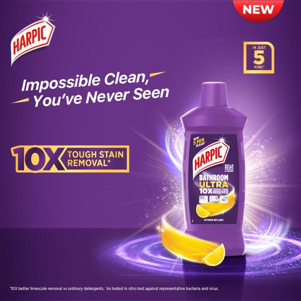 Harpic Bathroom Cleaner Ultra | Citrus Splash | 1L | 10X Tough Stain Remover grocery