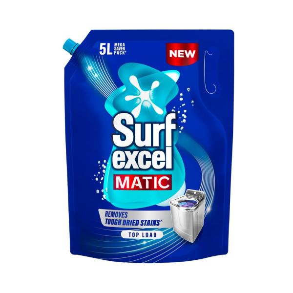 Surf Excel Matic Top Load Liquid Detergent 5L Refill Pouch, Specially designed to remove Tough Dried Stains, 1st time in Washing Machi  GROCERYne