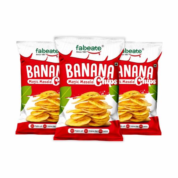 Fabeato Banana Chips Magic Masala Flavor No Palm Oil, No MSG, 70g (Pack of 3 grocery