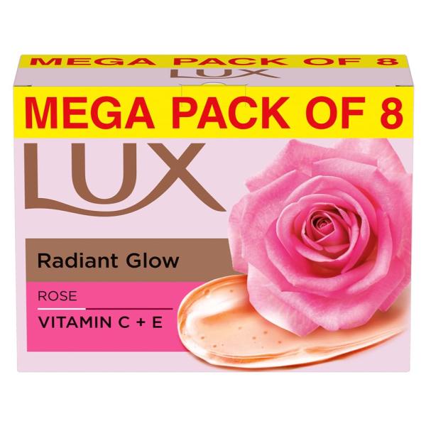 Lux Radiant Glow Bathing Soap infused with Vitamin C & E For Superior Glow Offer Pack of 8 x 150g GROCERY