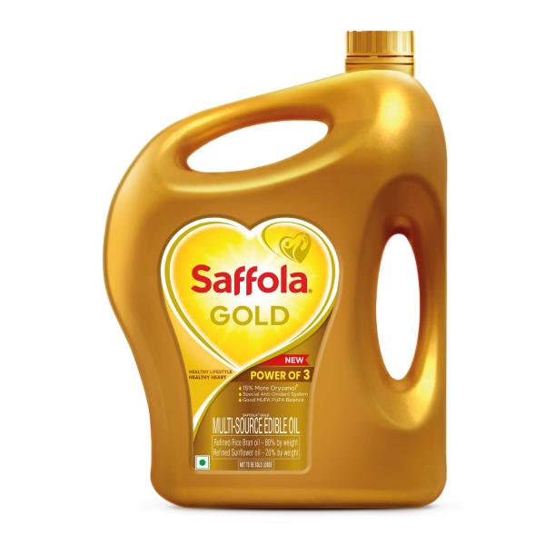 Saffola Gold Refined Cooking oil | Blend of Rice Bran & Sunflower oil | Helps Keeps Heart Healthy | 1 Litre jar GROCERY