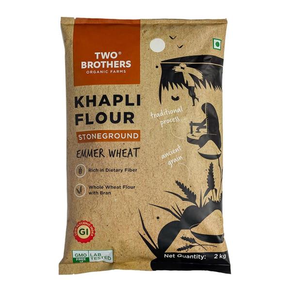 Two Brothers Organic Farms - Khapli Wheat Flour (2kg) | Low-Gluten Wheat Flour | High Dietary Fiber for Easy Digestion GROCERY