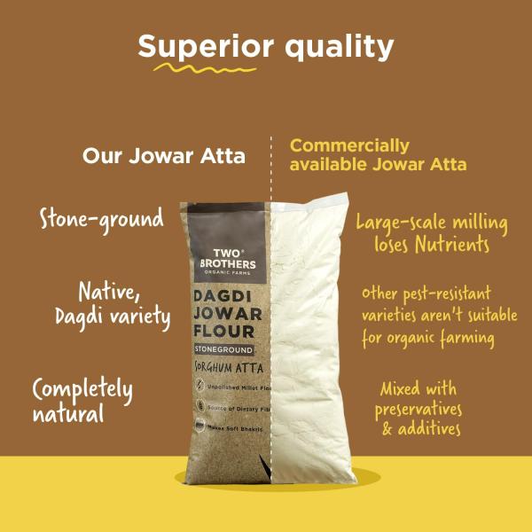 Two Brothers Organic Farms - Jowar Atta (2kg) | Vitamins & Minerals Rich Cereal | Stoneground Sorghum Flour GROCERY
