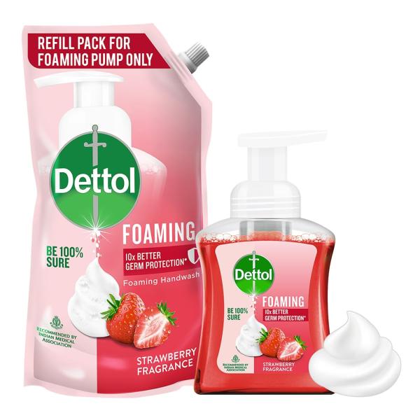 Dettol Strawberry Foaming Handwash Pump + Refill combo (250ml+700ml) grocery