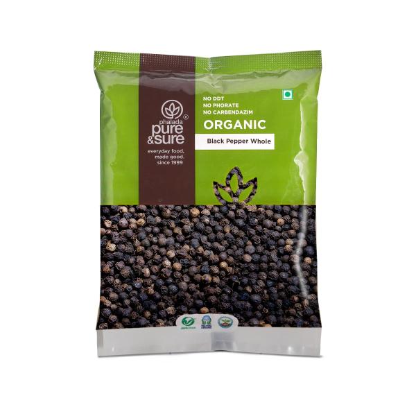 Pure & Sure Organic Black Pepper Whole 100gm | 100% Natural Sabut Kali Mirch GROCERY