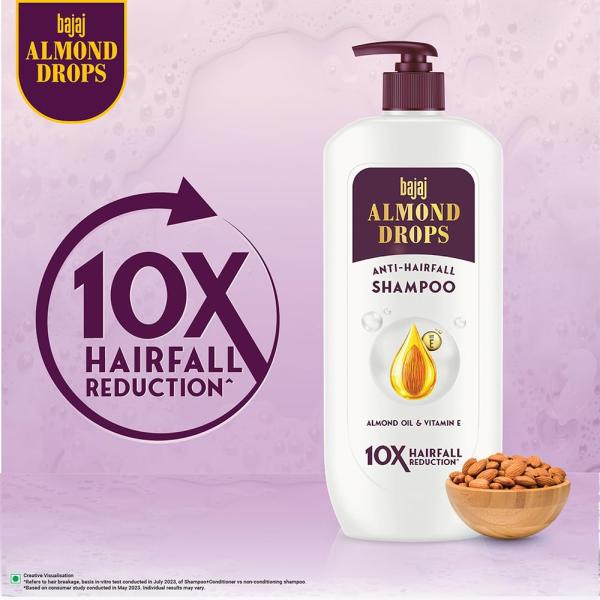 Bajaj Almond Drops Anti Hairfall Shampoo with Almond Oil & Vitamin E | For 10X Hairfall Reduction* & Soft, Shiny Hair* grocery