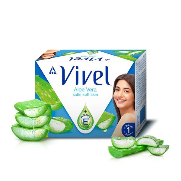 Vivel Aloe Vera Grade 1 Bathing Soap with Vitamin E for Soft Glowing skin, 600g (150g - Pack of 4), GROCERY
