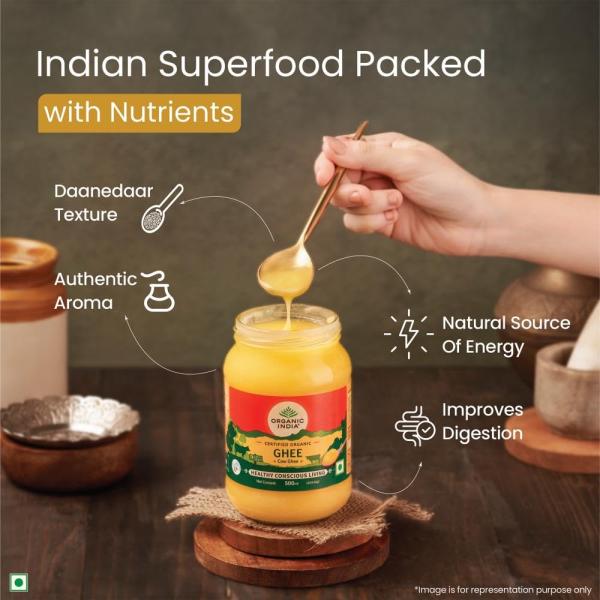 A TATA Product - Organic India Pure Cow Ghee, 500ml, Lab Tested on 600+ Parameters GROCERY
