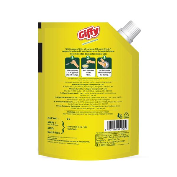 Giffy Liquid Dishwash Gel 2 Litre | Lemon and Active Salt |  GROCERY
