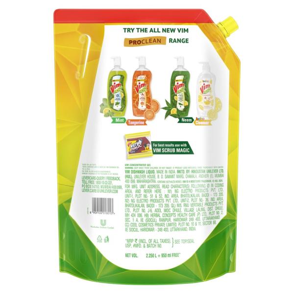 Vim Dishwash Liquid 3.2L pouch | Removes 100+ Odours & Grease in 1 wash GROCERY