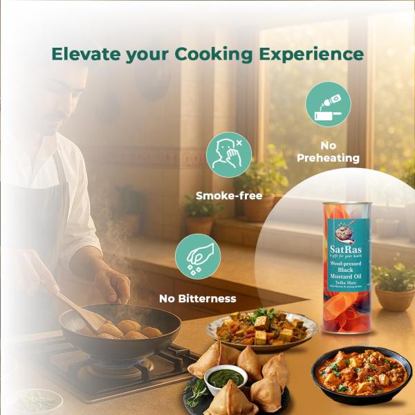 SatRas Wood Pressed Black Mustard Oil 1 ltr | Cold Pressed in Wooden Kolhu  grocery