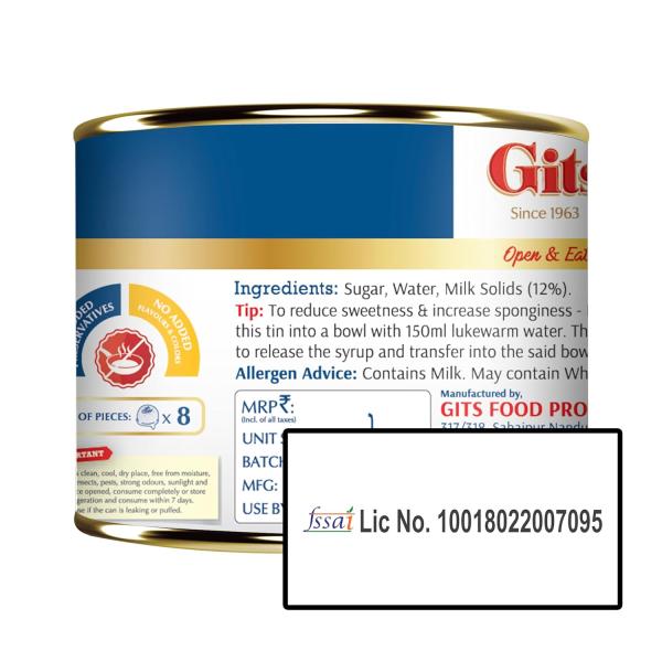 GROCERY Gits MiNi Gulab Jamun 225g & Gits Mini Rasgulla 200g | Combo Pack of 8 | 8 Pieces in Each Tin | Quick Sweet Cravings