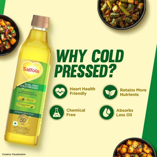 Saffola Cold Pressed Oil, Goodness of 2 - Groundnut & Safflower GROCERY
