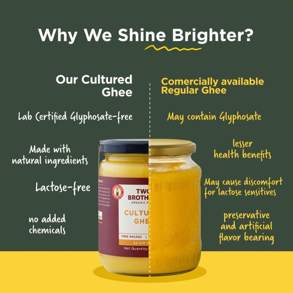 Two Brothers Organic Farms A2 Ghee (500 ml) |Glyphosate free|Free-grazed, Desi Gir Cows GROCERY