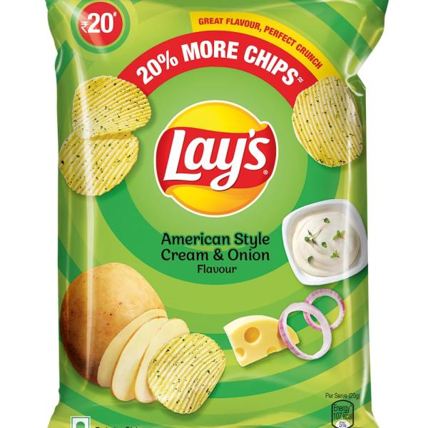 Lay's Potato Chips (40g + 8g Extra) +4.9g = 52.9 Gram, American Style Cream & Onion Flavour, Crunchy Chips & Snacks (Weight May grocery