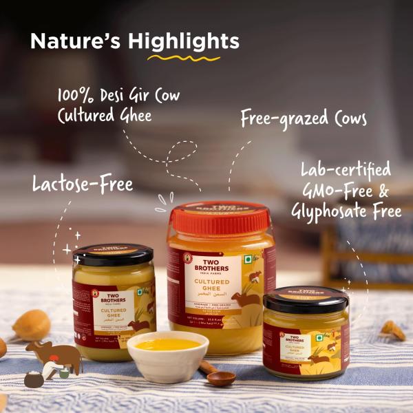 Two Brothers Organic Farms A2 Ghee (500 ml) |Glyphosate free|Free-grazed, Desi Gir Cows| grocery