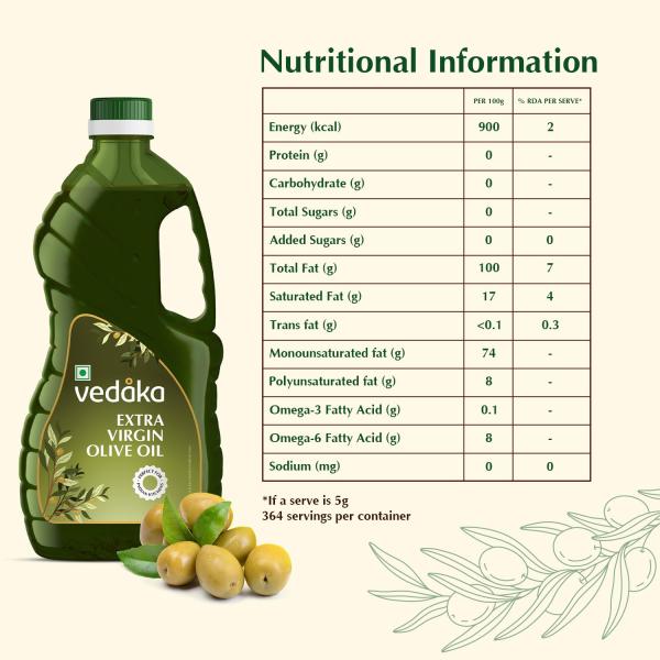 Vedaka Extra Virgin Olive Oil | 2L | Ideal For low heat cooking like Sauteing, Grilling & Salad Dressing GROCERY