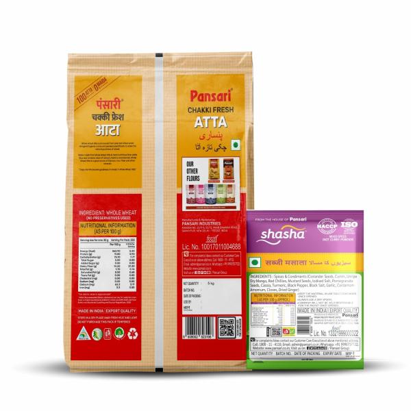Pansari Chakki Fresh Atta 5 Kg With Free Sabzi Masala | MP Wheat Flour grocery