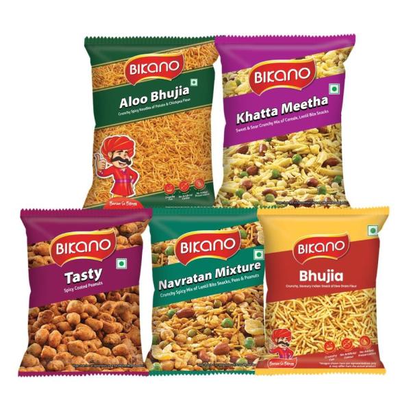 Bikano 5 in 1 Combo Pack | Aloo Bhujia, Bhujia, Khatta Meetha grocery