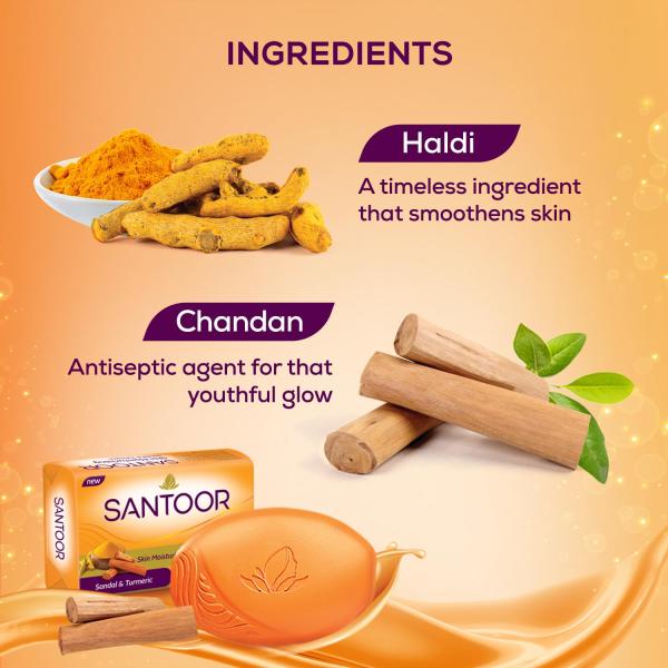 Santoor Sandal & Turmeric Soap for Total Skin Care, 125g (Pack of 4) GROCERY