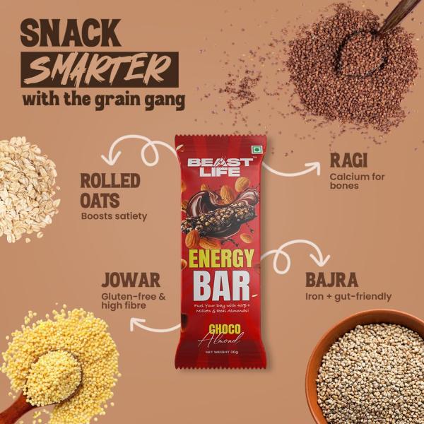BeastLife Choco Almond Energy/Protein Bar | Multigrain Millet & Oats Energy Bar grocery