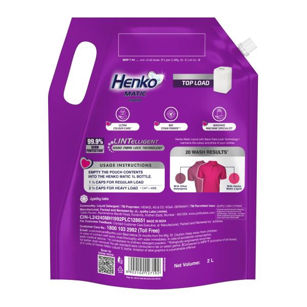 Henko Matic Top Load Liquid Detergent - 2L Refill Pouch with Nano GROCERY