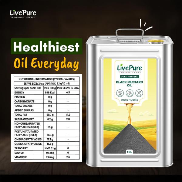 Livepure Organic Farms- Cold Pressed Mustard Oil (15L Tin),  GROCERY
