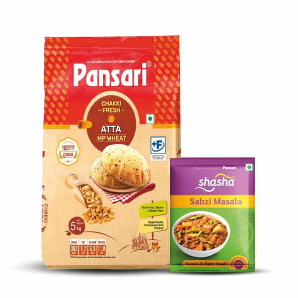 Pansari Chakki Fresh Atta 5 Kg With Free Sabzi Masala | MP Wheat Flour grocery