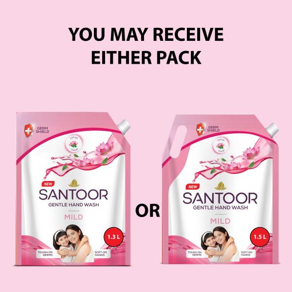 Santoor Mild Gentle Hand Wash 1300ml with Goodness of Lotus & Tulsi| Rich Lathering Formula with Anti-Bacterial Properties| grocery