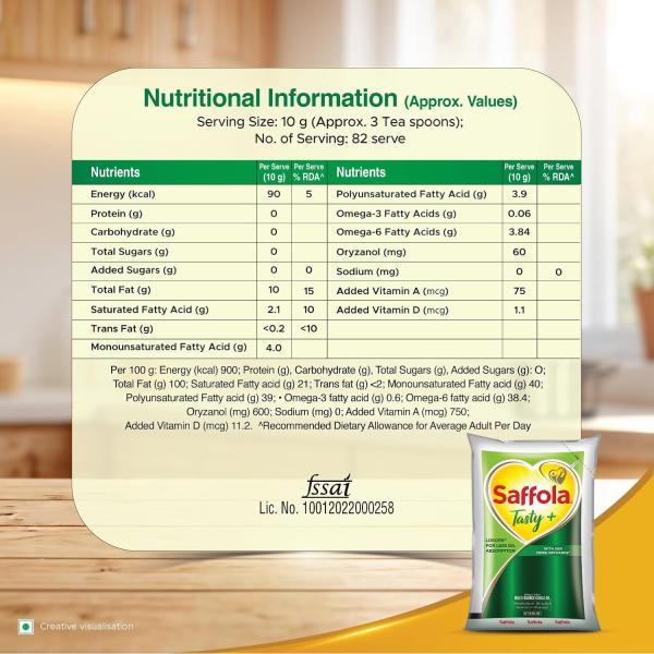 Saffola Tasty + Refined Cooking oil | Blended Rice bran & Corn oil | 50% More Oryzanol GROCERY