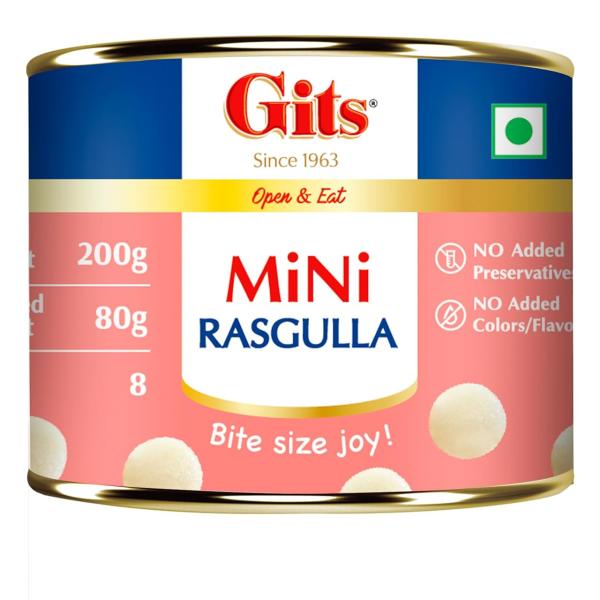 GROCERY Gits MiNi Gulab Jamun 225g & Gits Mini Rasgulla 200g | Combo Pack of 8 | 8 Pieces in Each Tin | Quick Sweet Cravings