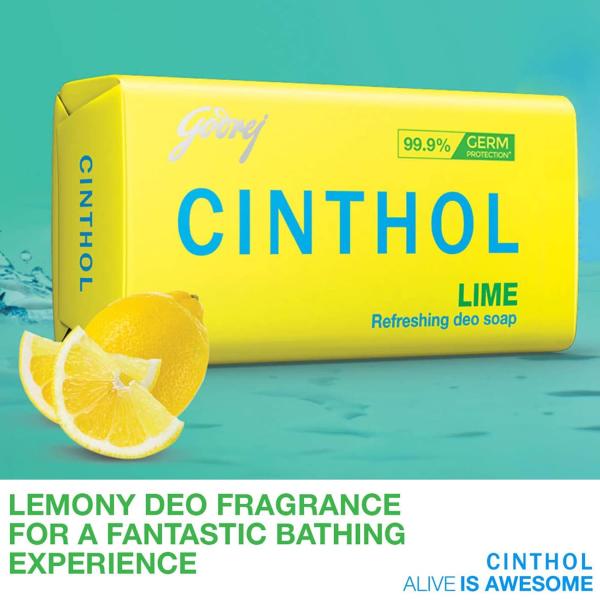Cinthol Lime Bath Soap - 100g (Pack of 5) | Lemony Deo Fragrance | Grade 1 Soap | GROCERY